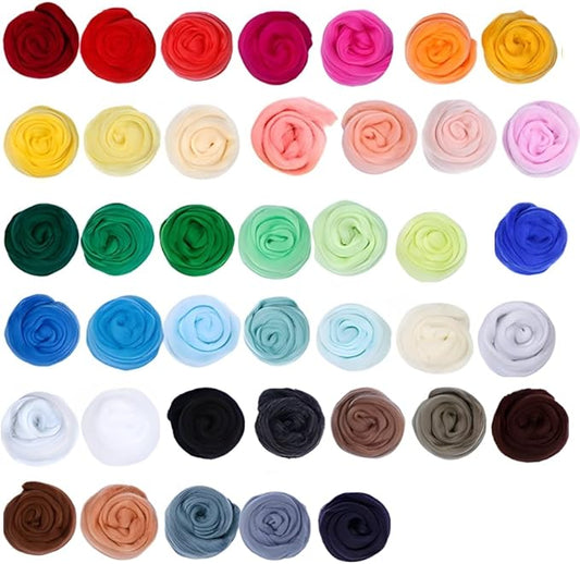 Catopia 40-Color Wool Roving Set – Generous 120g Fibre for Needle Felting, Wet Felting, Blending, and DIY Crafts，no Tools,only wools(40c roving Wool)