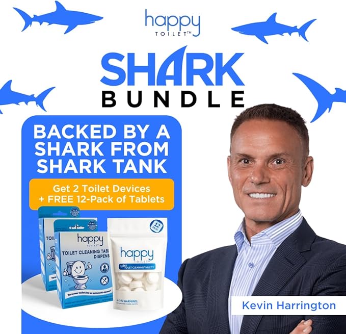 Happy Toilet Cleaner - 2 Automatic Toilet Bowl Cleaner Toilet Tablet Holder & 12-Pack Ultra-Strength Cleaner Tablets - Easy to Install Self-Cleaning Toilet System, Deep Clean with Every Flush