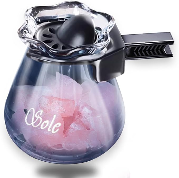 Car Diffuser Glass Bottles with Crystals Natural Stone for Spreading Essential Oils,Blue Lotus Design Glass jar as air freshener Vent Clip,car Vent Decor Accessories Pack of 2 (Pink + Pink)