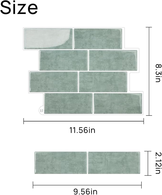 Subway Backsplash Tile Peel and Stick, Green Self Adhesive Tiles for Kitchen, 10 Sheets Stick on Backsplash for Kitchen and Bathroom(11.56x8.38)