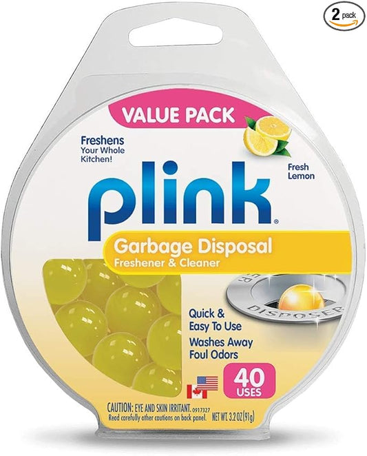 Plink Garbage Disposal Cleaner, Freshener & Odor Removing Balls, Easy to Use, Fresh Lemon Scent, 40 Count, 2 Pack