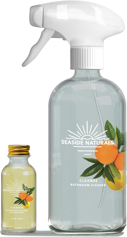 Cleanse Kit – Non-Toxic Bathroom Cleaner with Citrus Essential Oils (Lemon, Grapefruit & Orange) – Refillable Glass Bottle, Plant-Based Deep Clean Formula. 1oz - makes 1 bottle.