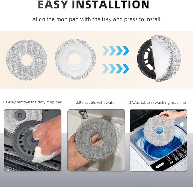 8 Pack Mop Pads for Dreame L40 Ultra/X40 Ultra/X50 Ultra/L50 Ultra/L10S Ultra/ L10s Pro Ultra Heat/L10S Ultra Gen2/L40S Ultra/X30 Ultra/L10 Ultra Robot Vacuum, Spin Cleaning Pads Replacement Parts