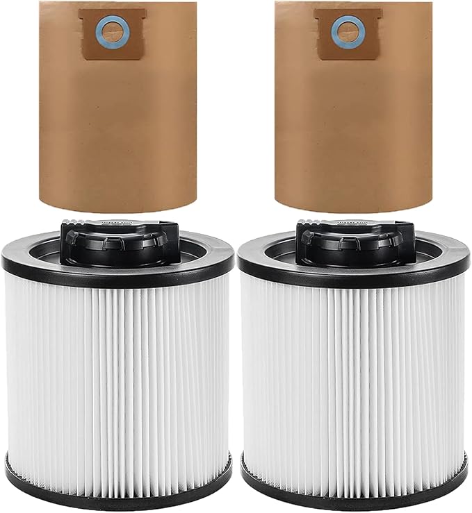 2 Pack DXVC6910 Cartridge Filter Filter and 2 Pack DXVA19-4101 Vacuum Bags for DEWALT 6-16 Gallon Wet/Dry Vacuum