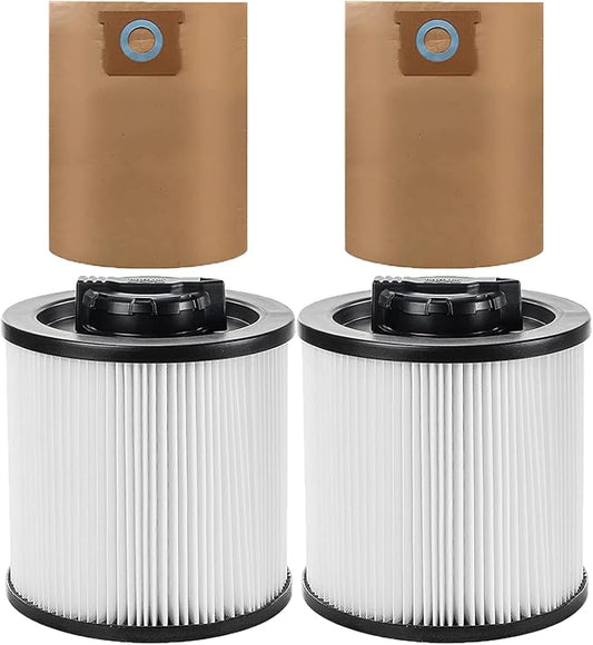 2 Pack DXVC6910 Cartridge Filter Filter and 2 Pack DXVA19-4101 Vacuum Bags for DEWALT 6-16 Gallon Wet/Dry Vacuum