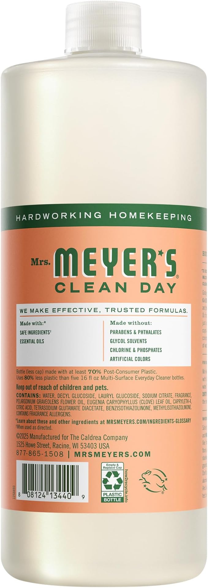 MRS. MEYER'S CLEAN DAY Multi-Surface Everyday Concentrate, Geranium Scent, 32 Fl Oz Bottle - 2 Pack