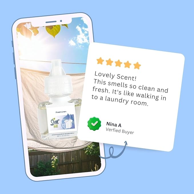 Scent Fill Fresh Linen Plug in Air Freshener, Scented Oil Refills, 2 Refills + Diffuser
