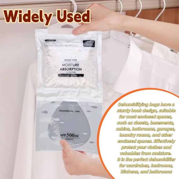 Moisture Absorbers Packets, Dehumidifier Bags, Hanging Moisture Absorber Bag, Humidity Packs,Closet Dehumidifier,Unscented Desiccant in Wardrobes, Bedrooms, Bathrooms,Kitchen(10 pack)