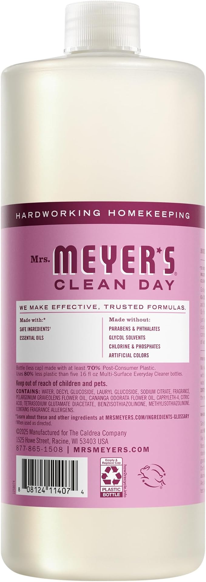 MRS. MEYER'S CLEAN DAY Multi-Surface Everyday Concentrate, Peony Scent, 32 Fl Oz Bottle - 2 Pack