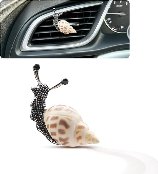 Snail Air Vent Clip Natural Conch Shell Made Car Air Freshener Outlet Clip Cute Animal Car Accessories for Women Refillable Car Diffusers Clips (White Yellow)