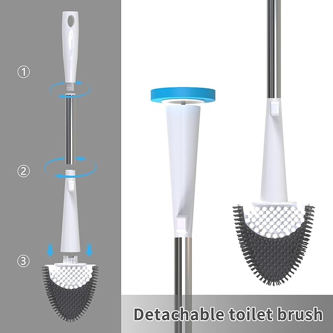 Hillyfe Toilet Brush and Holder Set,Silicone Removable Cleaner Brush,5 PCS Toilet Bowl Cleaner Tablets and Wall-Mount Hook,Ventilation Slots Base for Bathroom Apartment RV Deep Cleaning,White