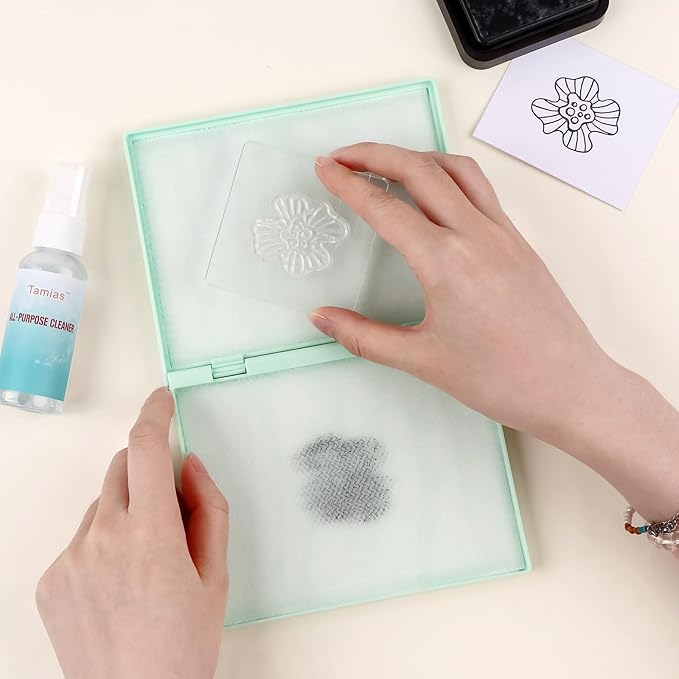 Briartw Stamp Cleaning Kit:Green Stamp Scrubber & All-Purpose Stamp Cleaner Spray | Dual-Sided Cleaning Pad for Rubber, Clear, Cling & Foam Stamps | Complete Care for Water-Based & Permanent Inks