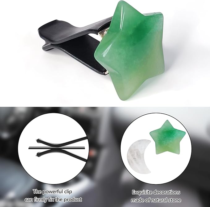 Boho Car Decor, 5pcs Stars Moon Air Vent Clips, Natural Stone Crystals Air Vent Clips, Refillable Car Fresheners,Hippie Decorations Accessories for Women, Best Wishes for Lover and Friend