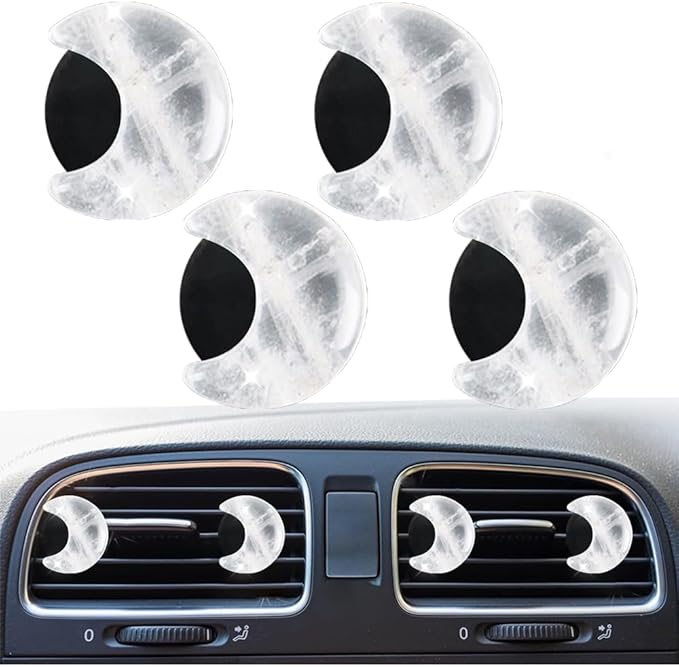 4 Pcs Crystal Moon Air Vent Clips, Quartz Moon Style Car Air Fresheners, Cute Car Decoration & Interior Decor Accessories for Women & Men (White)