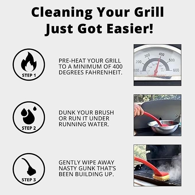 Grill Rescue BBQ Replaceable Scraper Cleaning Head, Bristle Free Grill Brush - Durable and Unique Scraper Tools for Cast Iron or Stainless-Steel Grates, Barbecue Cleaner (Non Scraper Brush)