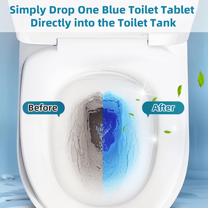 G · PEH Toilet Blue Cleaner Tablets: 108 Pack Automatic Toilet Bowl Cleaner Tablets, Multipurpose Bathroom Cleaners Drop in Tank for Bathroom Freshening Smell & Effective Cleaning