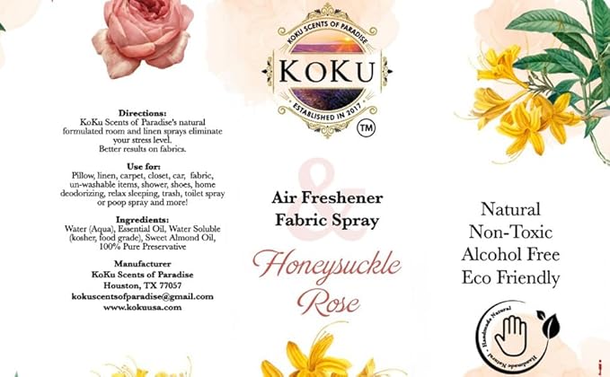 Honeysuckle Rose Air Freshener - Room Spray - Odor Eliminator - Deodorizer - Car Air Freshener - Home Spray - Linen Spray - Fabric Refresher - Non-Toxic - Alcohol Free - Made in USA (8 Oz)