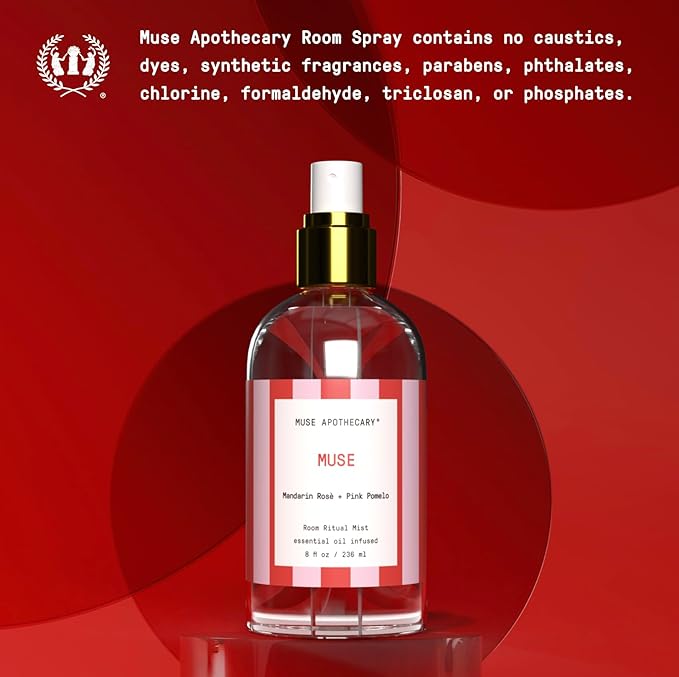 Muse Apothecary Room Ritual - Aromatic and Relaxing Room Mist, 8 oz, Infused with Natural Essential Oils - Great Valentine's Day Gift - Mandarin Rosè + Pink Pomelo, 2 Pack
