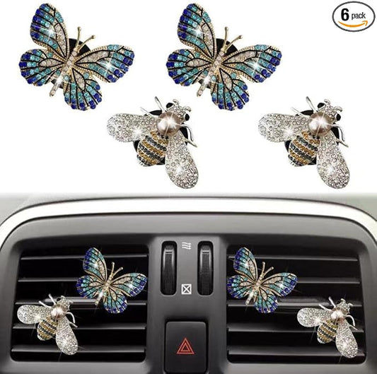 Bling Butterfly Air Vent Clips, 4 Pcs Crystal Bee Car Fresheners, Diffuser Vent Clip, Diamond Decoration, Cute Interior Decor, Bling Accessories for Women