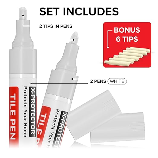 X-Protector Water Based Grout Marker - 2 PCS with 8 Tips, White