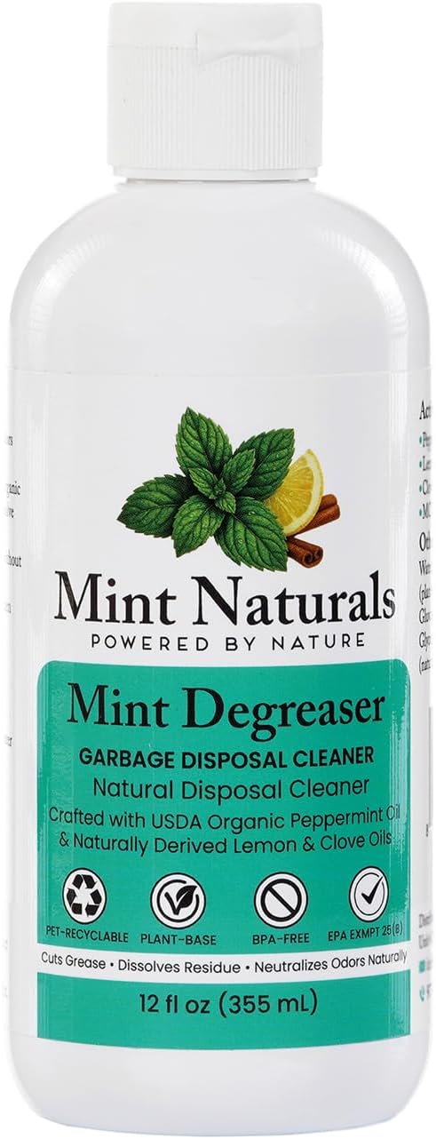 Natural Garbage Disposal Cleaner & Deodorizer ??USDA Organic Peppermint Oil Formula That Helps Refresh Sink & Drain Pipes, 12 oz ??Made in USA