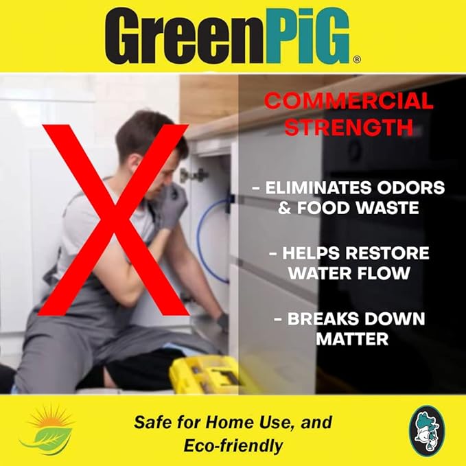 GREEN PIG Garbage Disposal Cleaner and Deodorizer, 59C Eliminates Odors, Breaks Down Odor Causes for Effective Garbage Disposal and Disposal Usage