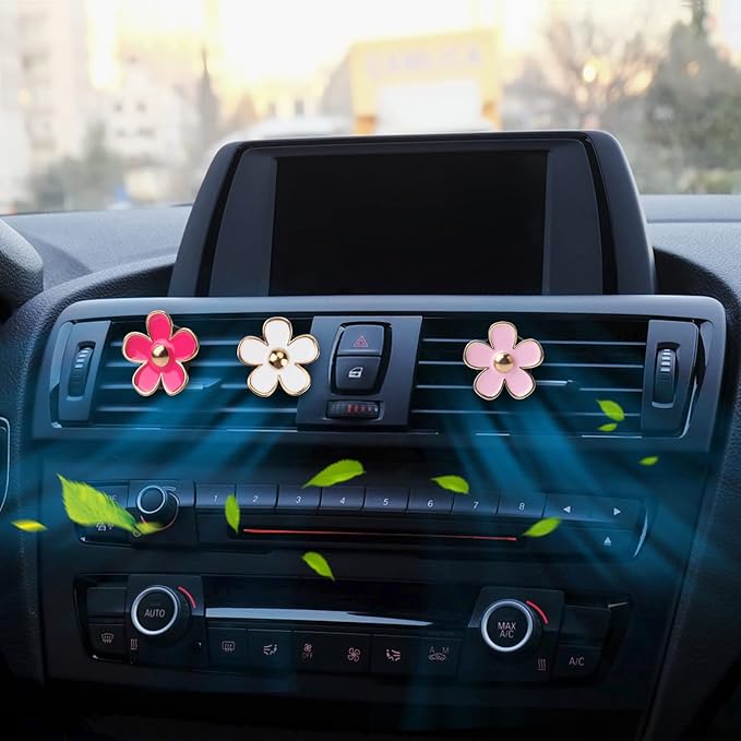 Pink Car Accessories for Women Teen Girls 6PCS Cute Auto Scent Air Fresheners Vent Clips Girly Daisy Flower Decorations Interior Aesthetic Things Cars Perfume Decor Stuff Valentines Gifts for Her Mom
