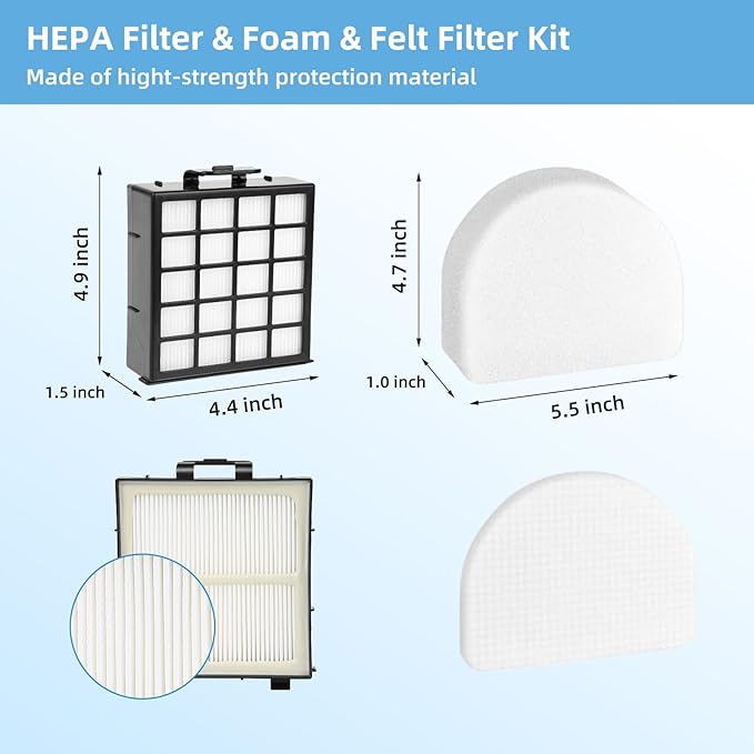 AZ4002 Replacement Filter for Shark POWERDETECT Upright Vacuum Cleaner AZ4000 AZ4000C AZ4002 AZ4002W, 2 HEPA Filters and 4 Foam & Felt Filters, Part XFFKAZ4000 XHFAZ4000