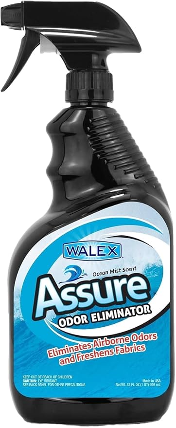 Walex Assure RV Odor Eliminator Air Freshener Spray - Neutralizes Airborne Odors & Freshens Fabrics, Instant Odor Elimination with Natural Essential Oils, Pet Safe, Long Lasting; Ocean Mist, 32 oz