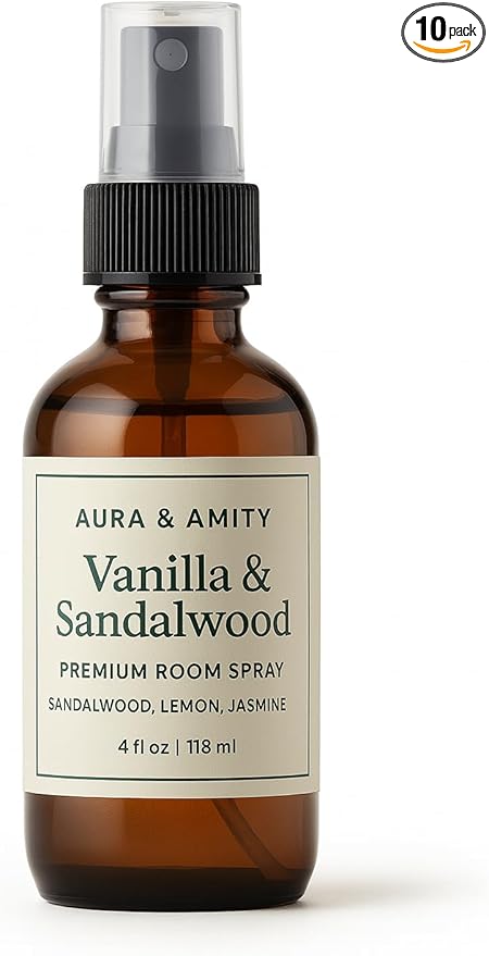 Aura & Amity Premium Room & Linen Spray – Handmade Luxury Fabric & Home Fragrance Mist, Long-Lasting & Eco-Friendly (Vanilla & Sandalwood)