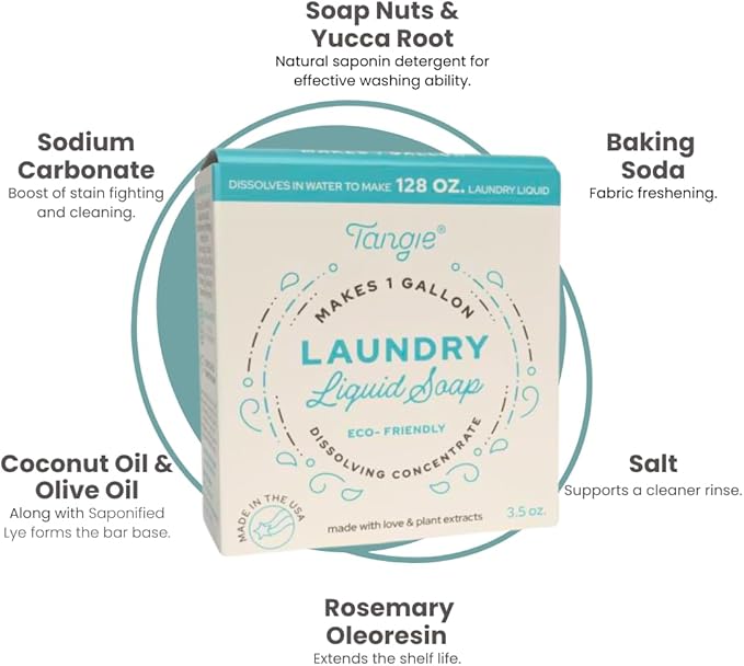 Tangie Laundry Bar Concentrate | Dissolves To Make 128+ Loads of Liquid Laundry, Zero Waste Laundry Detergent