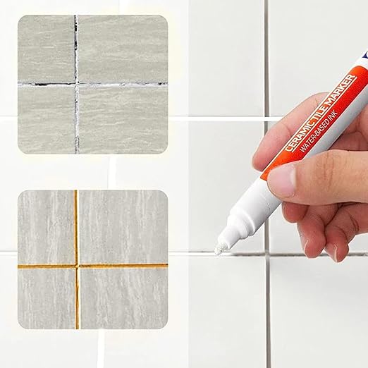Waterproof Floor Ceramic Tile Marker,Grout Pen White Tile Paint Marker,No Faded for Home Ceramic Tile Marker Off-White,Restore Grout Lines Paint in Bathrooms & Kitchens (Beige Yellow*5pcs)