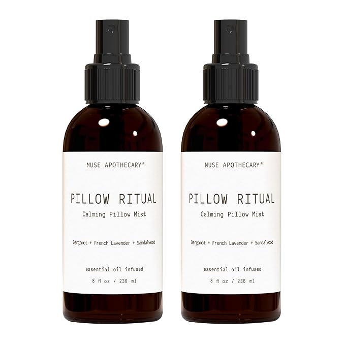 Muse Apothecary Pillow Ritual - Aromatic, Calming and Relaxing Pillow Mist, Linen and Fabric Spray - Infused with Aromatherapy Essential Oils - 8 oz, Bergamot + French Lavender + Sandalwood, 2 Pack