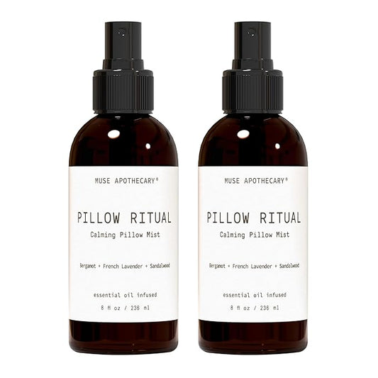 Muse Apothecary Pillow Ritual - Aromatic, Calming and Relaxing Pillow Mist, Linen and Fabric Spray - Infused with Aromatherapy Essential Oils - 8 oz, Bergamot + French Lavender + Sandalwood, 2 Pack