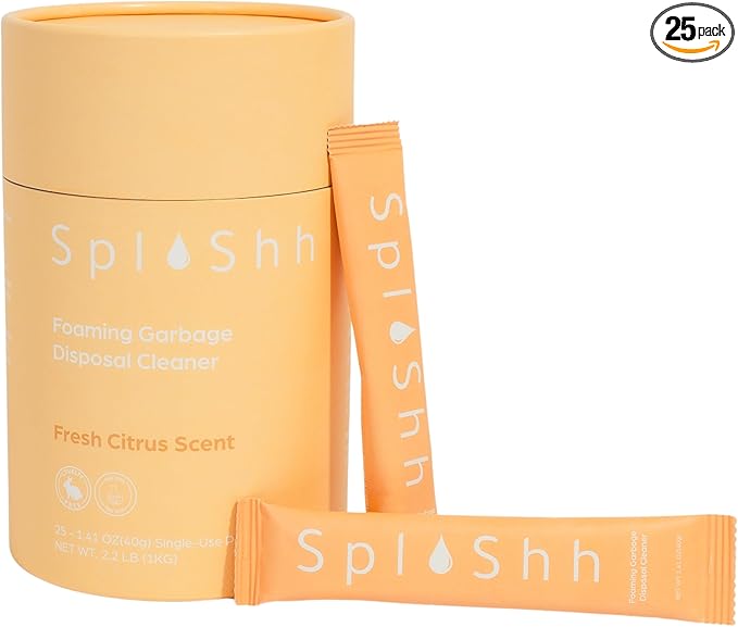SplaShh Foaming Garbage Disposal Cleaner and Deodorizer, 25 Instant Foaming Powder Packets, 12-Month Supply, Mild Citrus Scent, Kitchen Sink Disposer Cleaner, Drain Odor Eliminator & Freshener