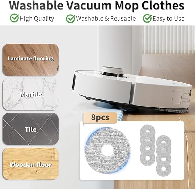 8 Pack Mop Pads for Dreame L40 Ultra/X40 Ultra/X50 Ultra/L50 Ultra/L10S Ultra/ L10s Pro Ultra Heat/L10S Ultra Gen2/L40S Ultra/X30 Ultra/L10 Ultra Robot Vacuum, Spin Cleaning Pads Replacement Parts