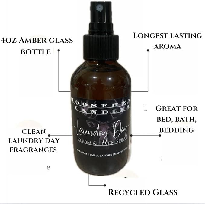 **Cotton and Clean Laundry Scented Room and Linen Spray - All Natural Ingredients - Skin Safe - 4oz Premium Amber Bottle - Over 600 Sprays - Fresh and Long-Lasting Fragrance**