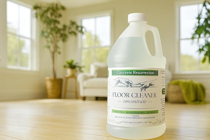 Concrete Resurrection Clean Living Floor Cleaner – Multi-Surface, Non-Toxic, Plant-Based, pH Neutral, Family & Pet Friendly. Safe, effective, and naturally scented for everyday clean.