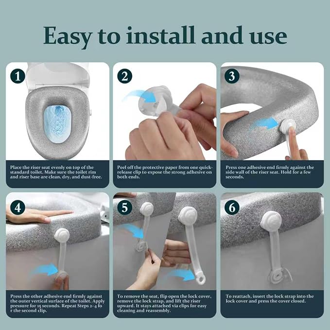 Comfort Toilet Seat Riser, Ergonomic Slope Design for Easier Sit-to-Stand, No-Tool Portable Aid for Seniors, Post-Surgery, Bariatric, Fits Standard/Elongated Toilets, with Cleaning Tablets