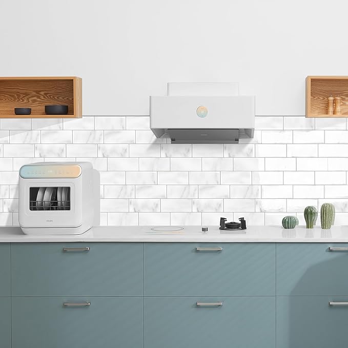 Subway Backsplash Tile Peel and Stick, Marble White Self Adhesive Tiles for Kitchen, 10-Sheet Stick on Backsplash for Kitchen and Bathroom (11.56x8.38)