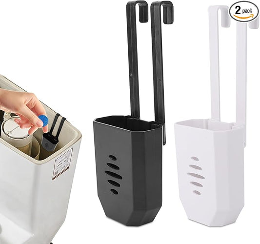 2pcs Toilet Bowl Cleaning Pods Holder, ABS Cleaning Pods Hanging Caddy Bracket with Hooks for Home Apartment Hotel & Workplace Bathrooms (Black+White)