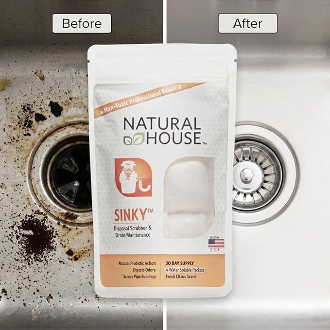 Natural House Sinky - Probiotic Garbage Disposal & Drain Cleaner Pods - Breaks Down Grease - Citrus Scent - Septic Safe - 4 Pack