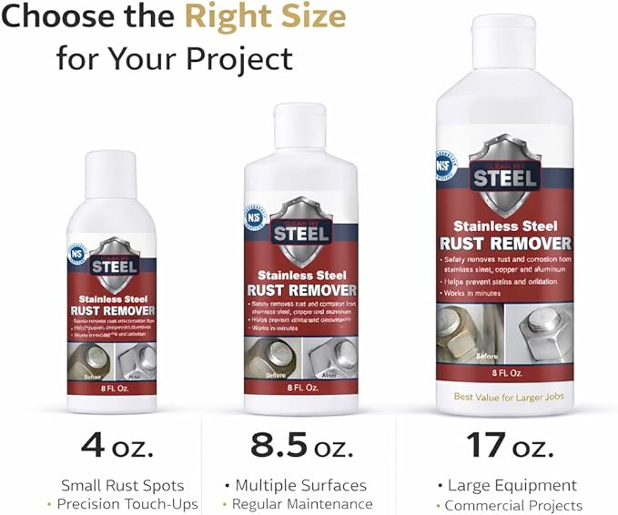 Stainless Steel Rust Remover – NSF Approved Non-Toxic Rust Stain Remover for Stainless Steel Appliances, Sinks, Grills, Marine Hardware & Commercial Equipment (4 oz)