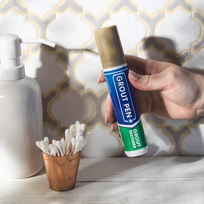 Grout Pen Tile Paint Marker: Beige Wide 15mm with 5 Pack Replacement Tips - Waterproof Grout Colorant and Sealer Pen to Renew, Repair, and Refresh Tile Grout - Cleaner Coating Stain Pens