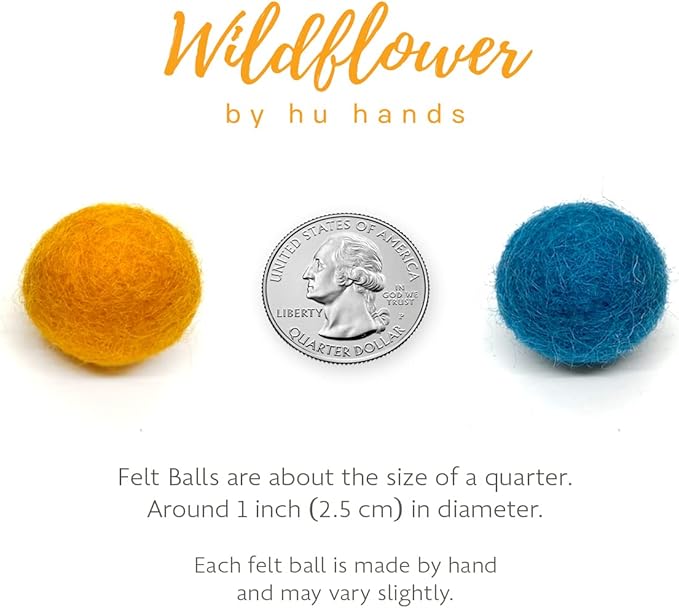 Rainbow Party - 100% Handmade Wool Felt Pom Poms - (50) Pure New Zealand Wool Felt Balls - DIY Pompoms - 0.8-1.0" Size - Drawstring Muslin Bag