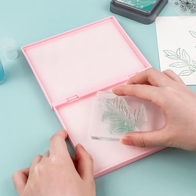 Briartw Stamp Cleaning Kit:Pink Stamp Scrubber & All-Purpose Stamp Cleaner Spray | Dual-Sided Cleaning Pad for Rubber, Clear, Cling & Foam Stamps | Complete Care for Water-Based & Permanent Inks