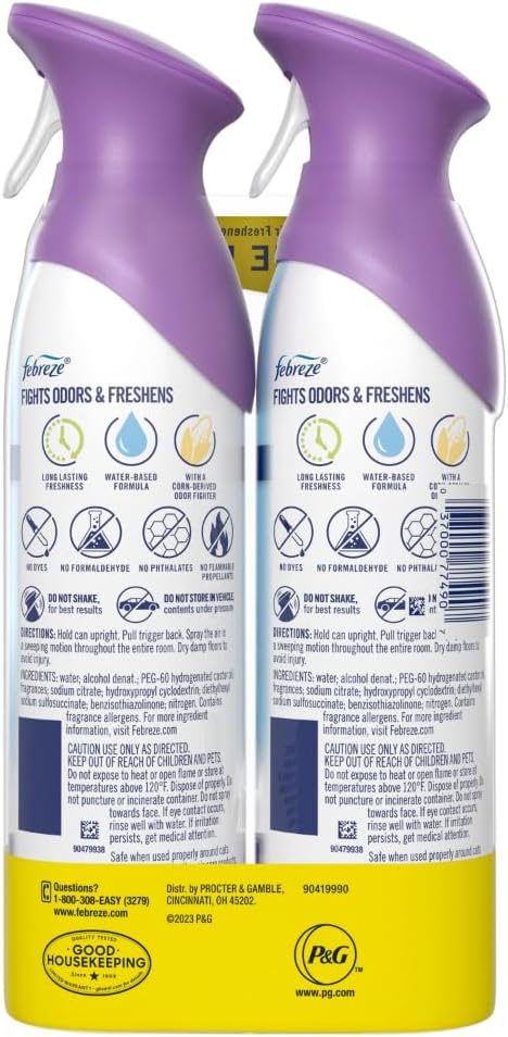 Febreze Air Mist Air Freshener Spray, Odor-Fighting Room Spray, Air Fresheners for Home and Bathroom and Kitchen, Aerosol Can, Mediterranean Lavender Scent, 8.8oz (Pack of 2)