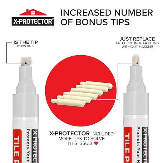 X-Protector Water Based Grout Marker - 2 PCS with 8 Tips, Black