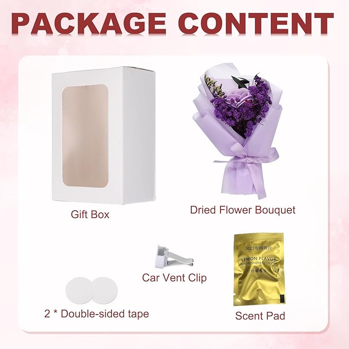 uxcell Light Purple Small Bouquet Car Air Freshener Vent Clips, Mini Decorative Rose Bouquet with Fragrance Diffuser for Women, Automotive Air Freshener Decoration, Style 4