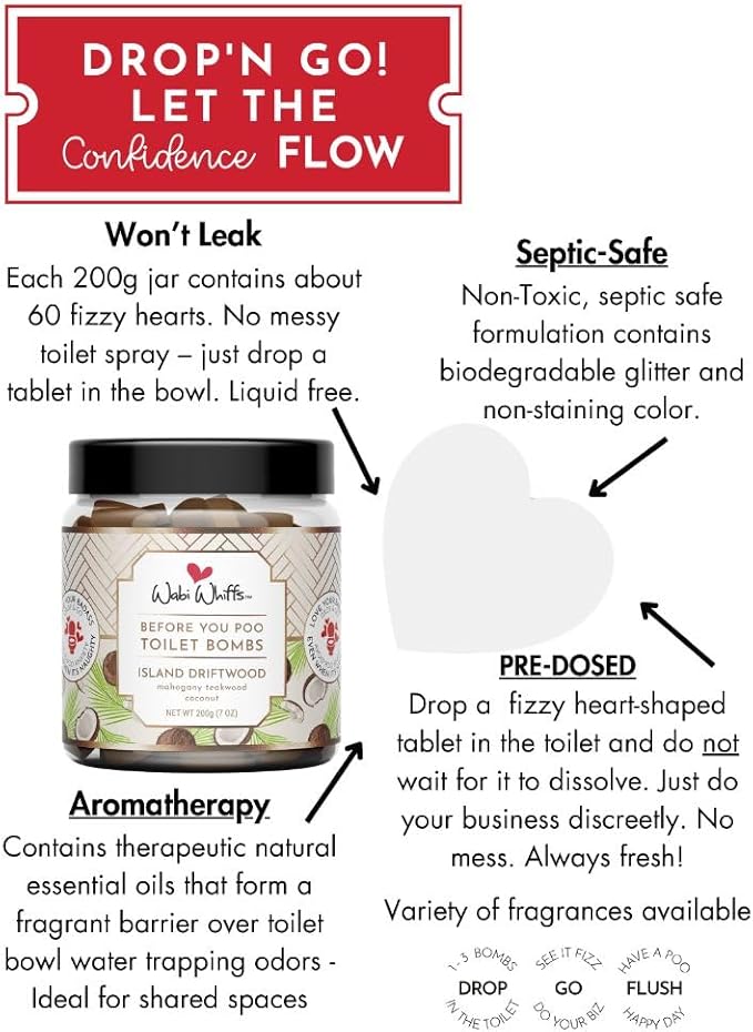 Fizzing Toilet Bombs – Island Driftwood | Natural Bathroom Deodorizer | Odor Eliminator Tablets For Freshness & Cleanliness | Eco-Friendly Septic Safe Tablets | 60 Count |